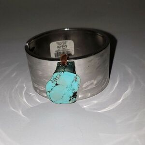 A Loren Cuff Bracelet Turquoise Simulated Stone Southwest Designer Jewelry READ